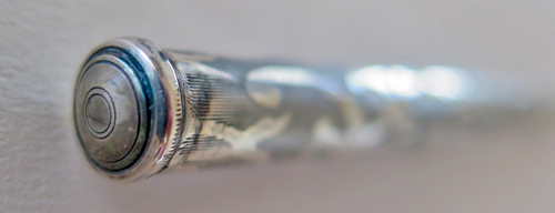 6281: VERY LONG ETCHED TELESCOPING DIP PEN WITH STEEL PEN. Unmarked, but possibly made of sterling, assumption from the appearance and patina.